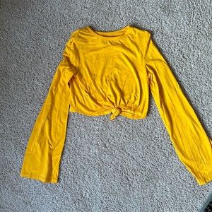 Yellow Flare Sleeved Cropped and Tied Long Sleeve Tee